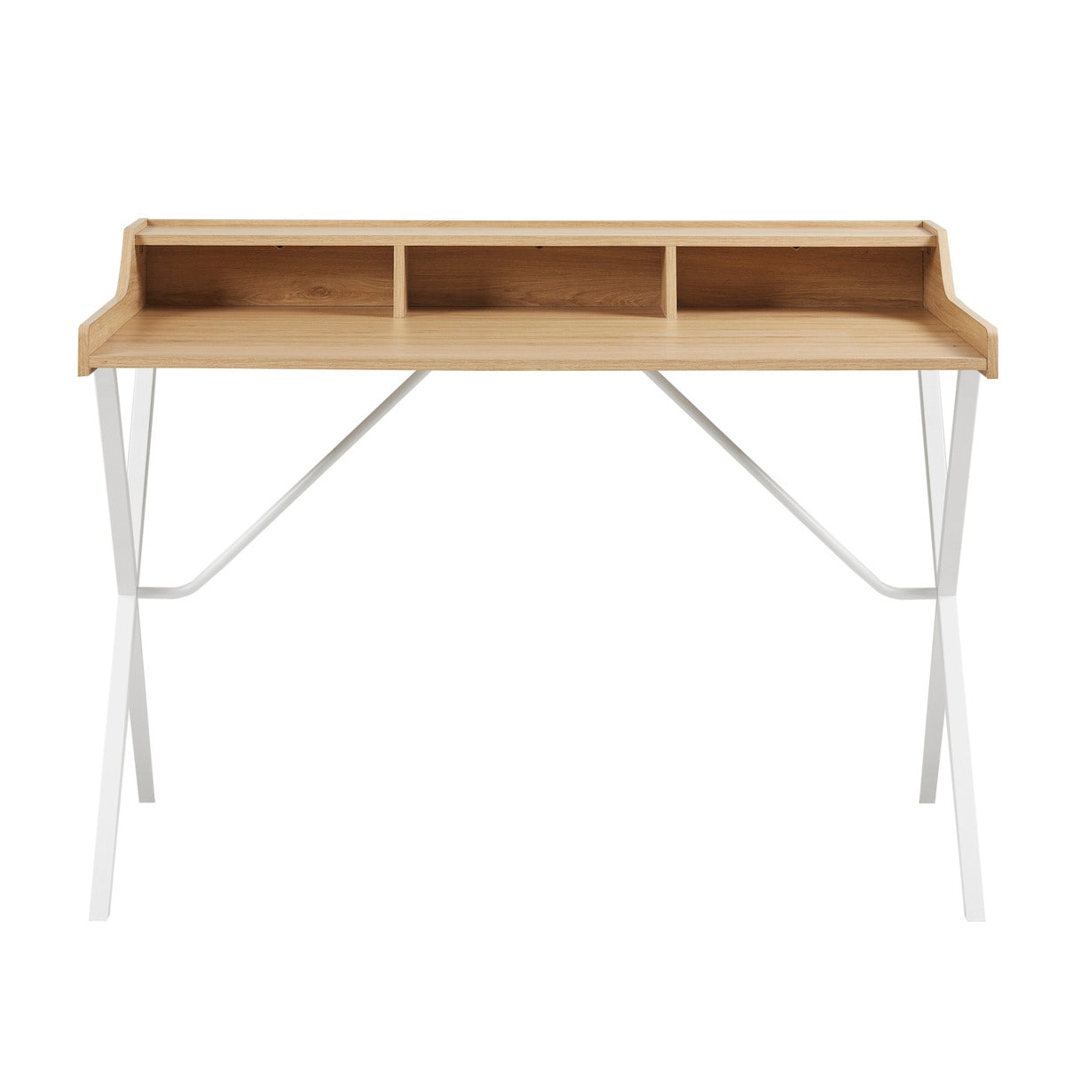 Computer Writing Desk with Cubic Storage, Natural/White