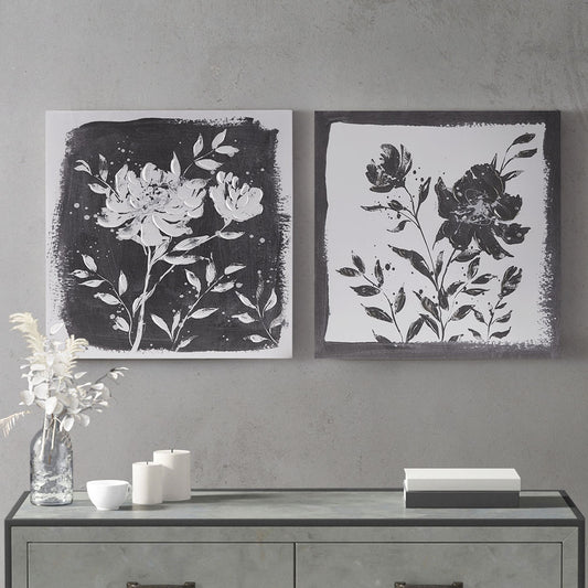 Floral Black and White Canvas Wall Art 2-Piece Set