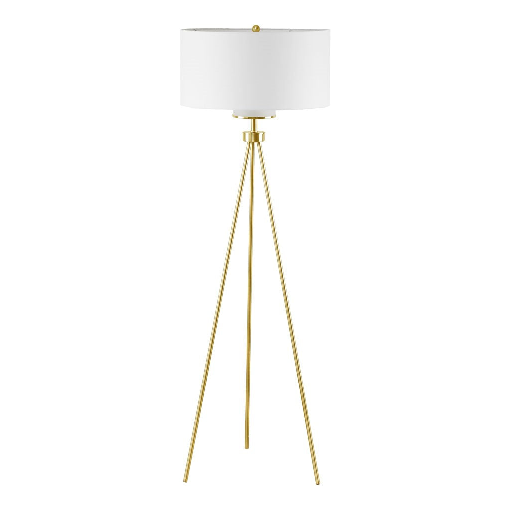 Gold Base Tripod White Shade Floor Lamp