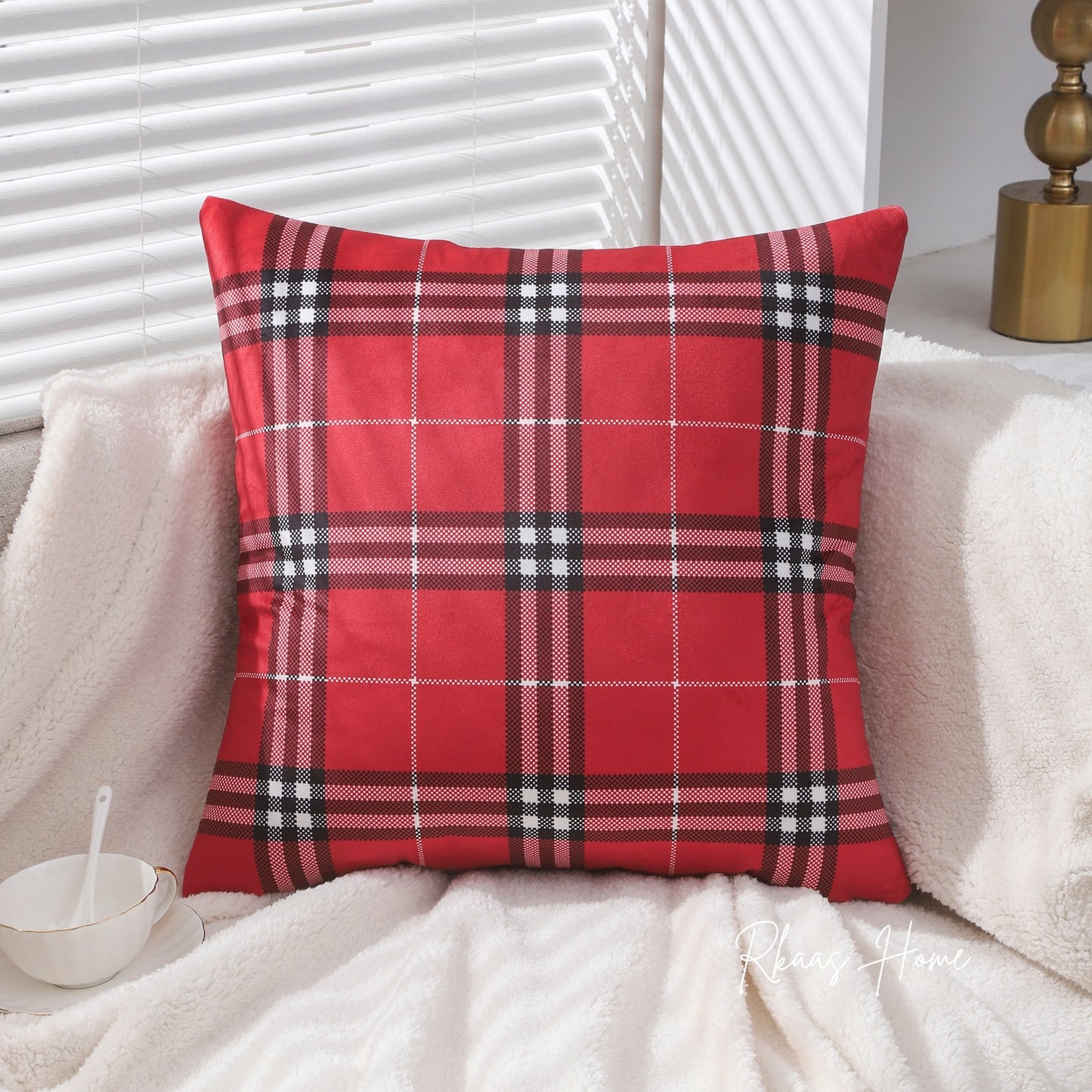 Dutch Velvet Tartan Check Cushion Cover 45cm X 45cm 18x18 Inches