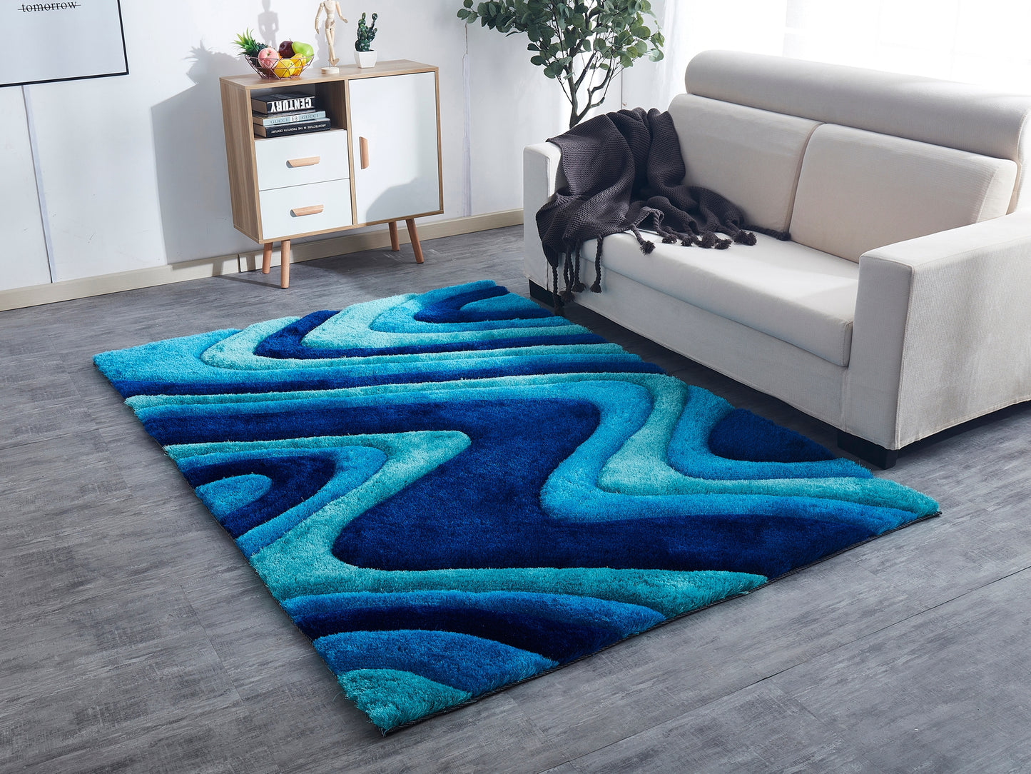 3D Shaggy Hand Tufted Area Rug - Blue-Ocean Current