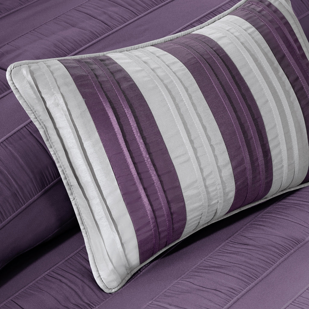 Striped Wrinkle 7-Piece Comforter Set, Plum Purple