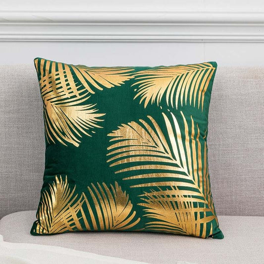 Gold Leaf Pattern Velvet Cushion Covers 18x18 Green (1 pc)