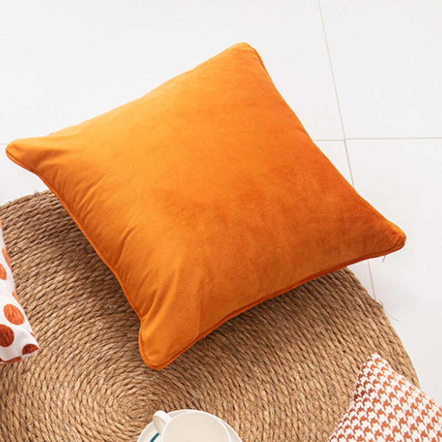 Multiple Geometric Pattern Orange Cushion Cover 18x18 Inch