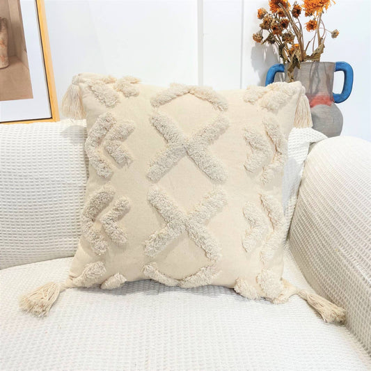 Pure Cotton Custom Boho Tassel Style Tufted Cushion Covers Home Decoration 45x45cm (18 X 18 Inches) D5