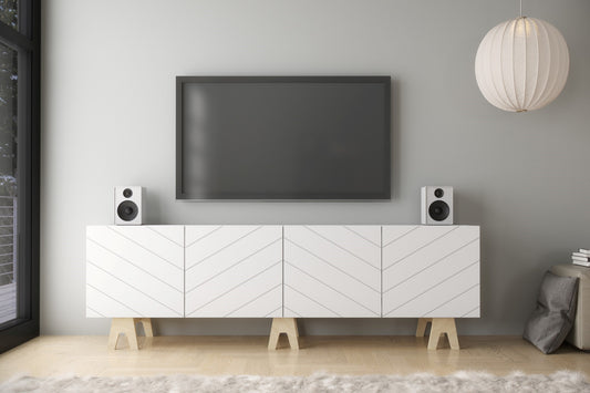 Nexera Tv Stand, 72-inch, White and Birch Plywood