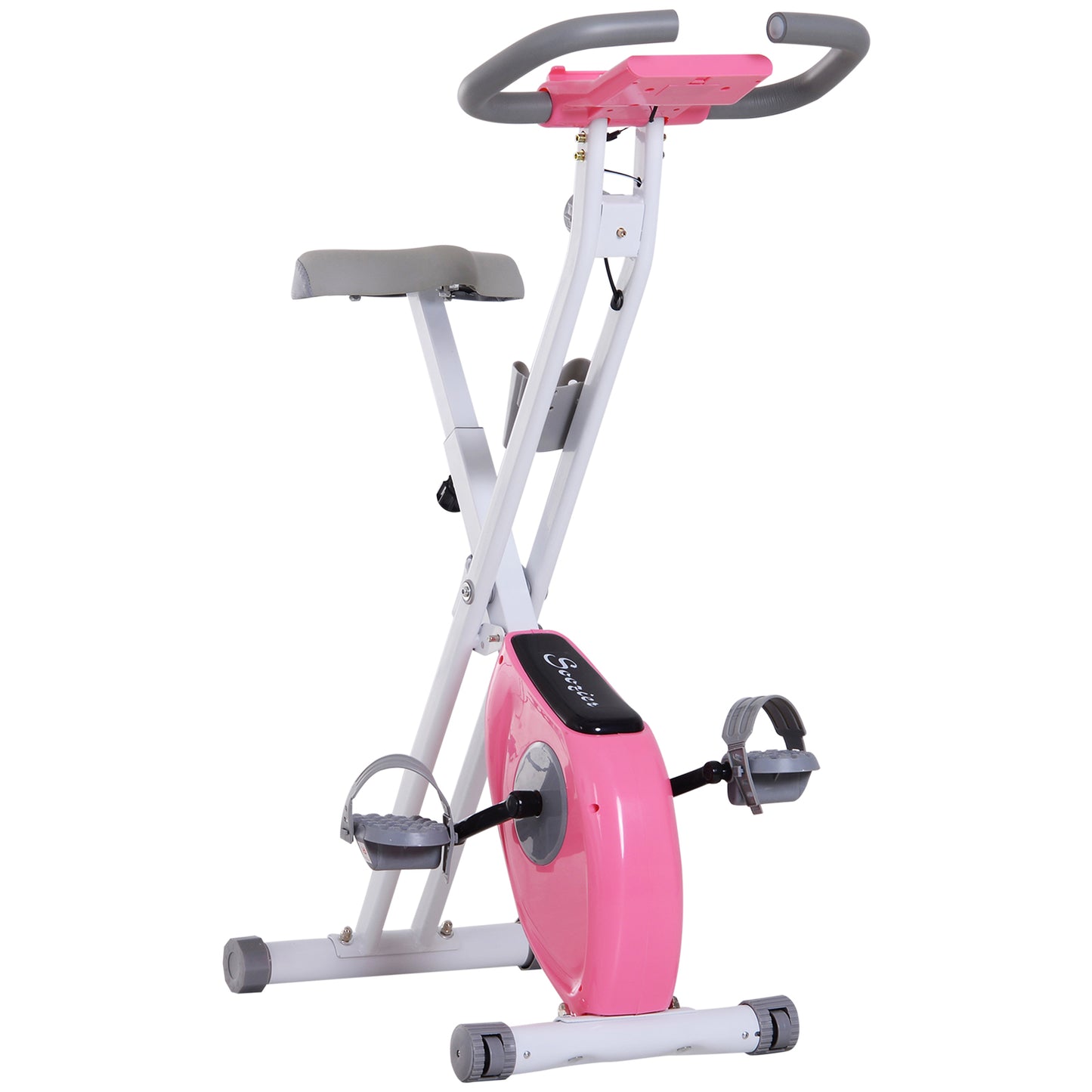 Foldable Exercise Bike with 8-Level Adjustable Magnetic Resistance, Indoor Stationary Bike X Bike with LCD Screen, Tablet Phone Holder for Home Aerobic Training, Pink