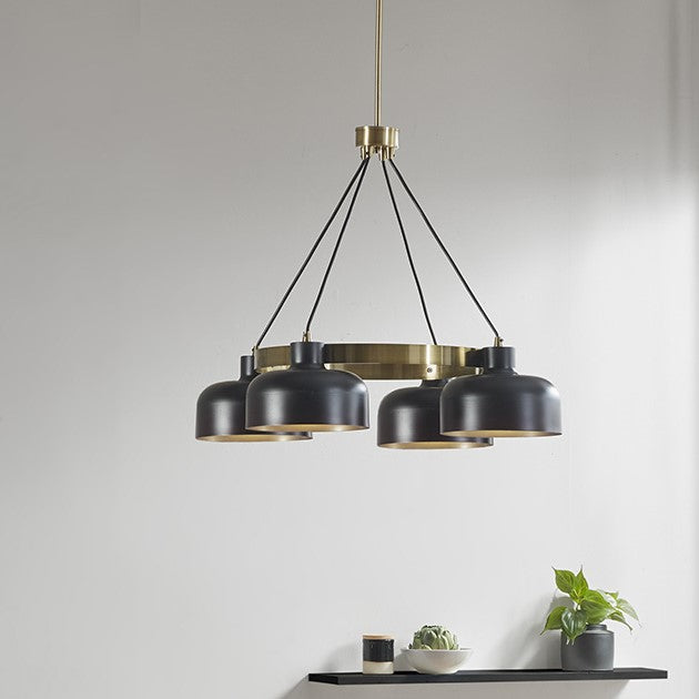 Modern Mid-Century Iron Metal Chandelier, Black/Gold