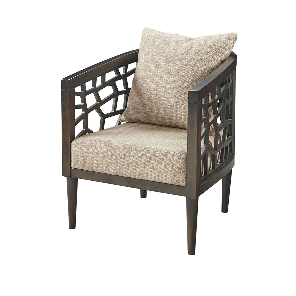 Barrel Style Crackle Wood Cream Accent Chair