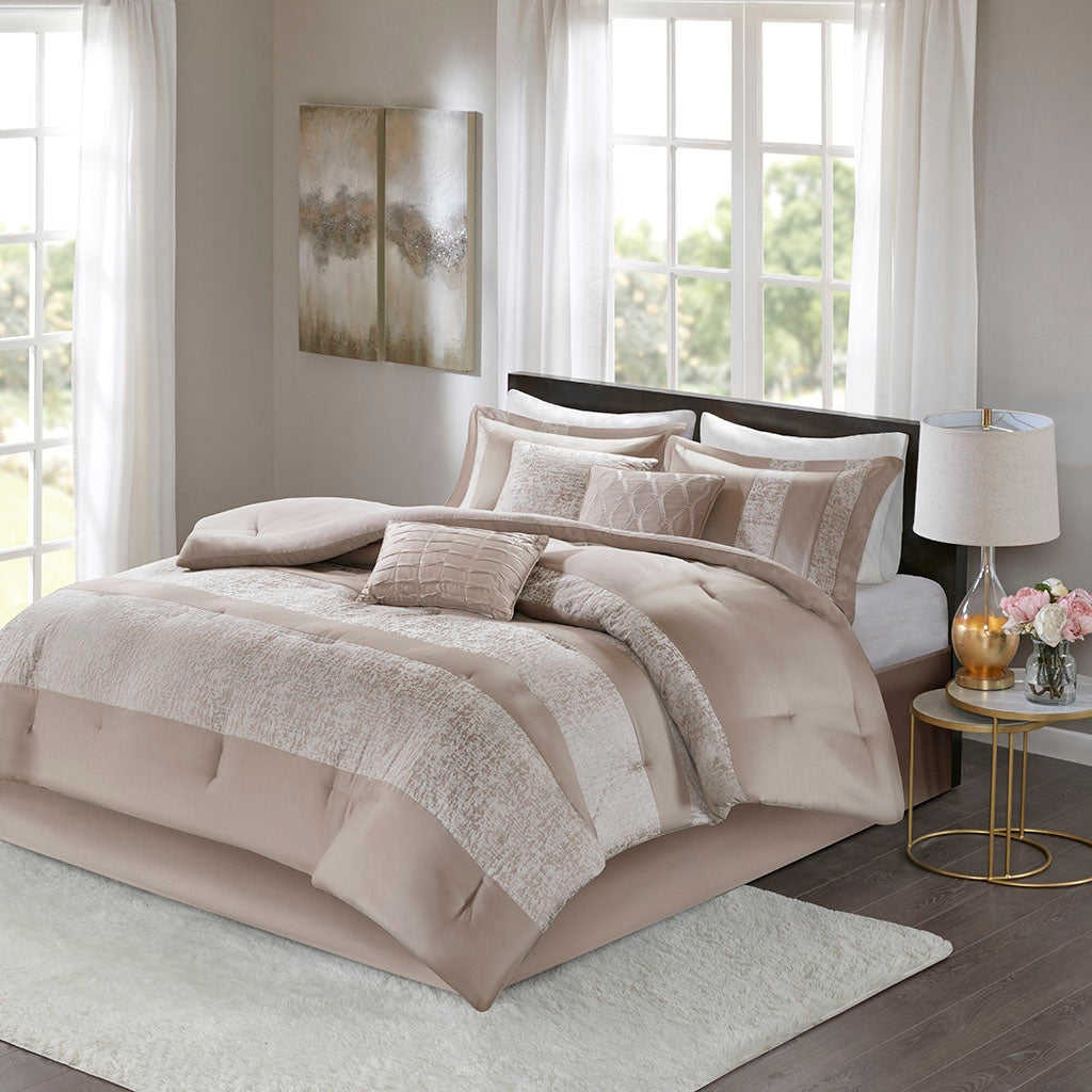 Textured Chennile 7-Piece Comforter Set, Neutral Taupe