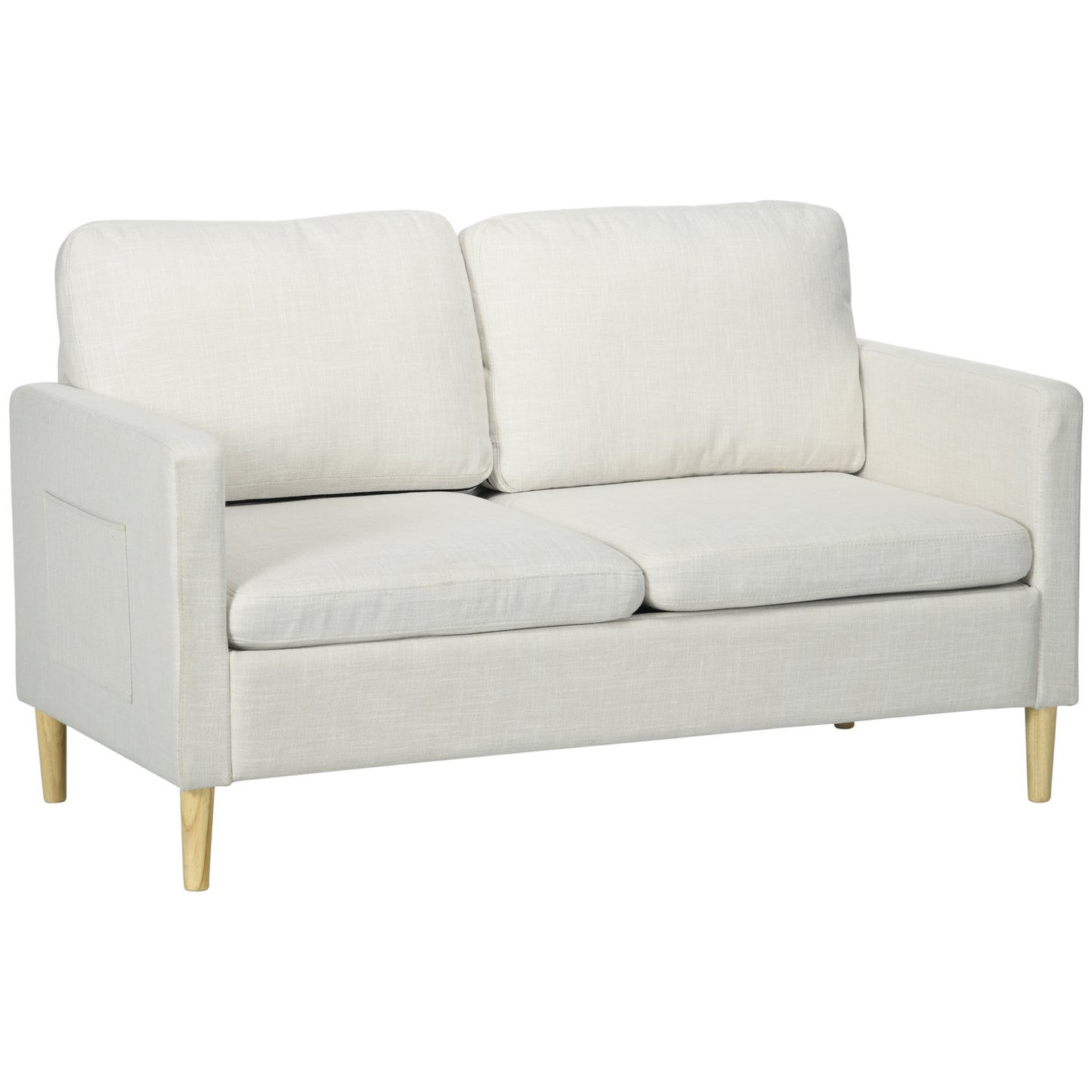 56" 2 Seat Sofa, Modern Love Seats , Upholstered  with Side Pockets, Solid Steel Frame, White