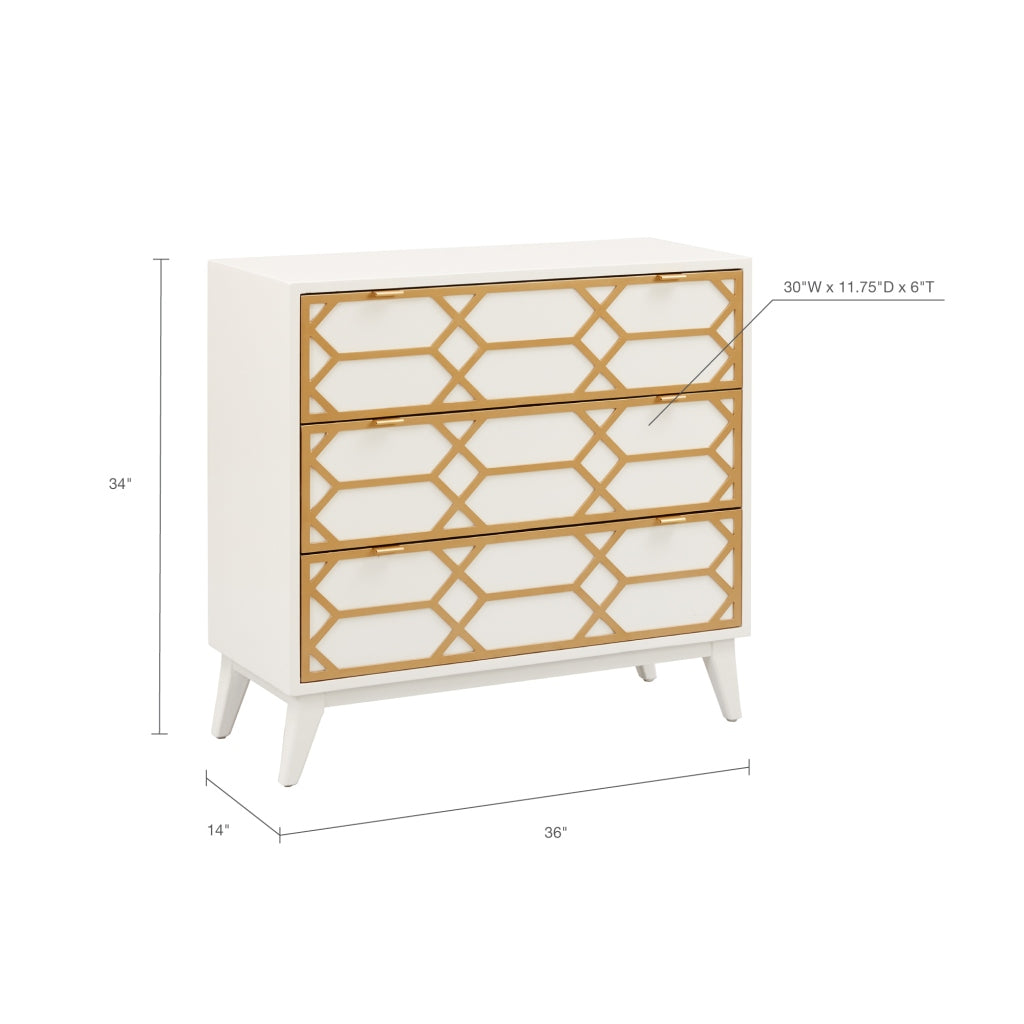 3-Drawer Gold Lattice Accent Chest *