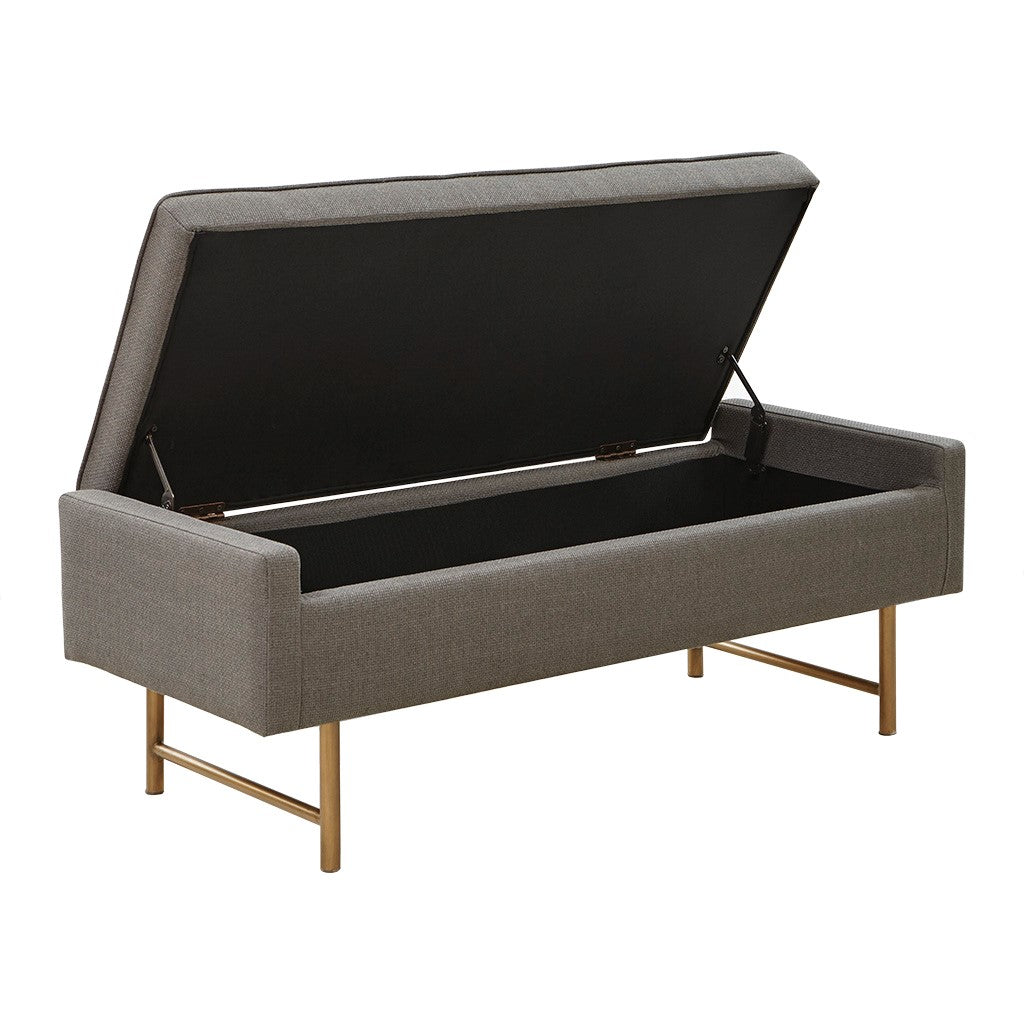 Transitional Storage Bench with Bronze Legs, Grey