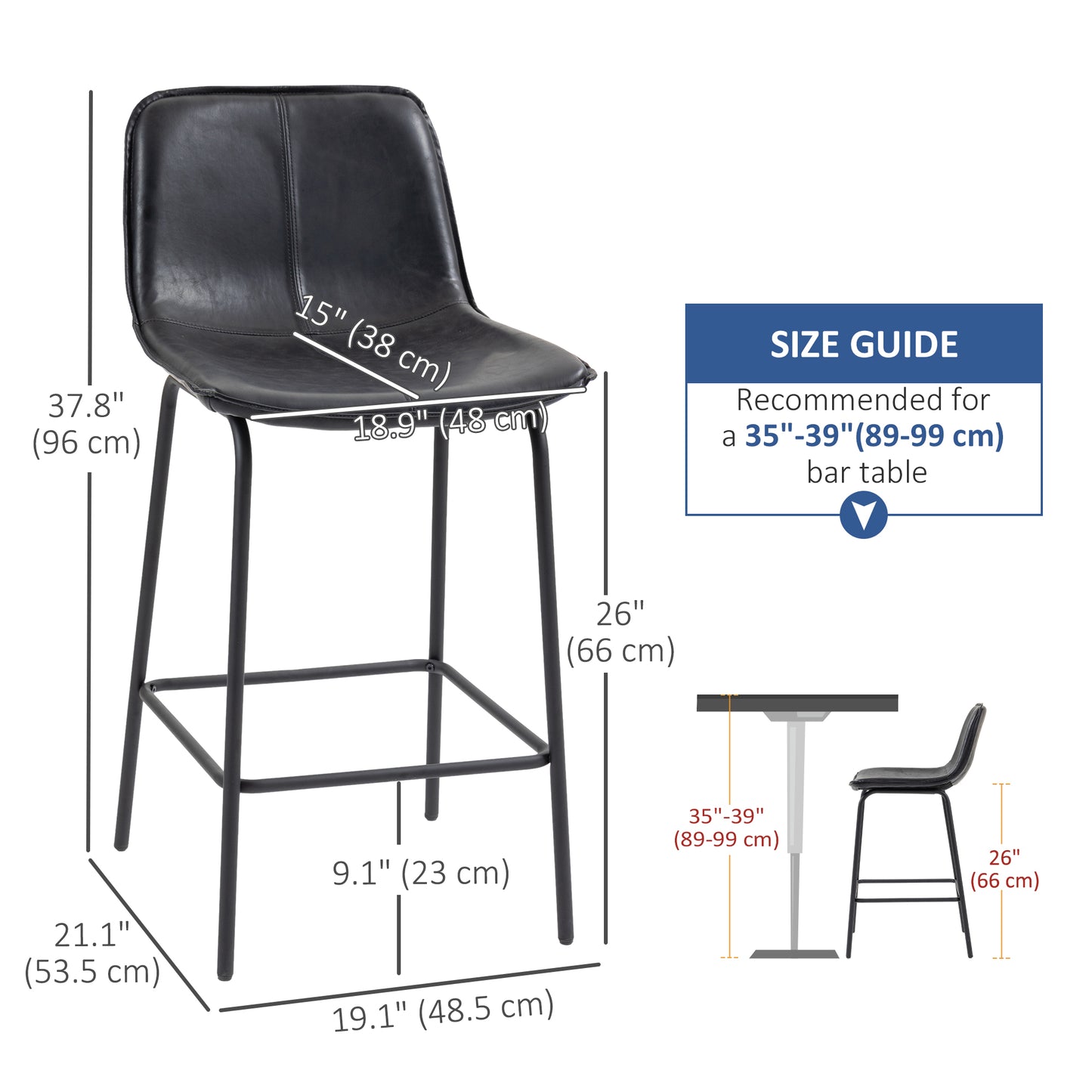 SET OF 2 Upholstered Bar Stools Counter Height with Steel Legs