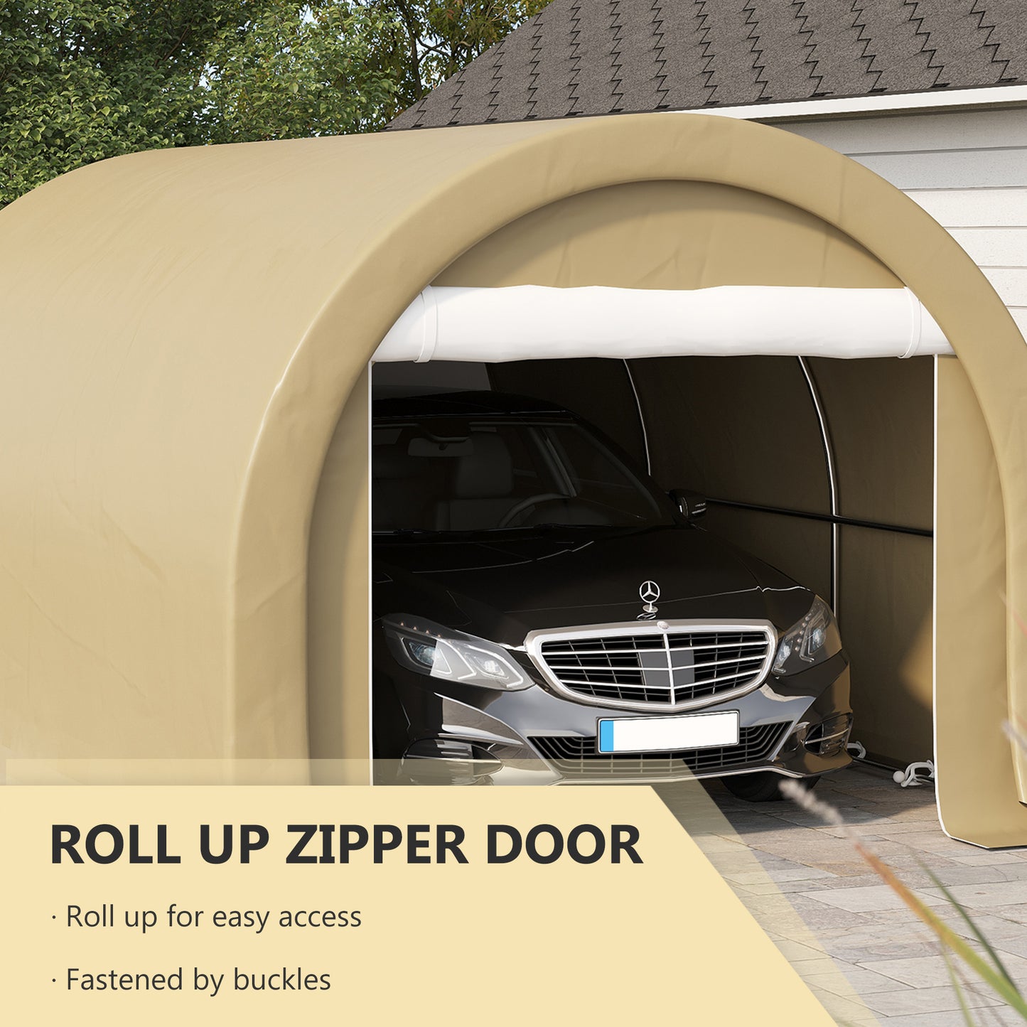 10' x 16' Heavy Duty Portable Carport Tent with Zippered Door, PE Cover for Car, Truck, Boat, Motorcycle, Bike, Beige