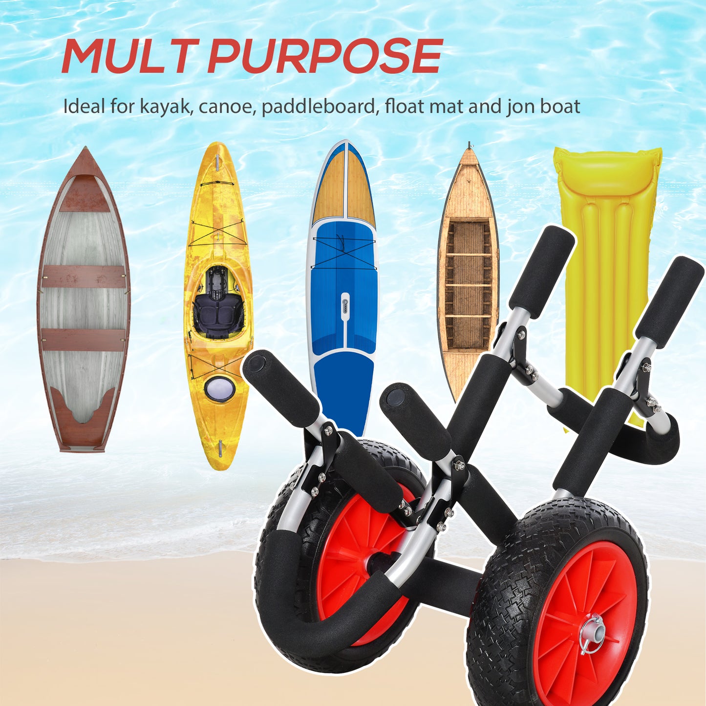 Stand-Up Paddleboard Dolly, Aluminum Surfboard Trolley, Foldable Rolling Cart for SUPs Boat Canoe Carrier Tote Dolly Trolley Float Mat, Jon Boat Easy Transport Cart Wheeled Cart