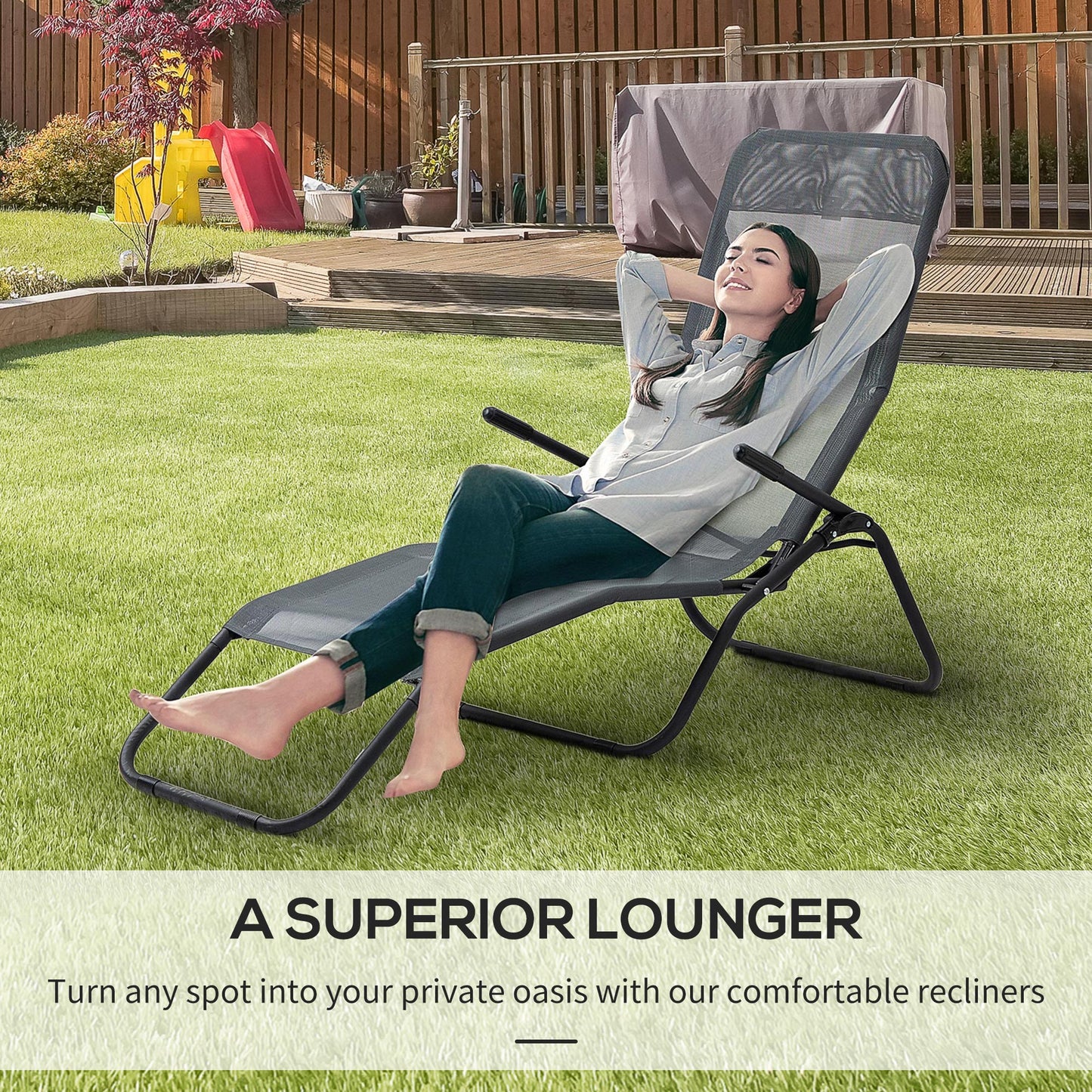 Foldable Patio Lounge Chair, Outdoor Beach Lounger with Breathable Mesh Fabric, Zero Gravity Chair with Rocking Function, Footrests, and Armrests, for Garden, Pool, Grey