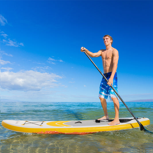 Inflatable Paddle Board, Stand Up Paddle Board Adjustable Aluminum Paddle Non-Slip Deck Spray-painted Board, with ISUP Accessories & Carry Bag, 10'5'' x 30" x 6", Yellow