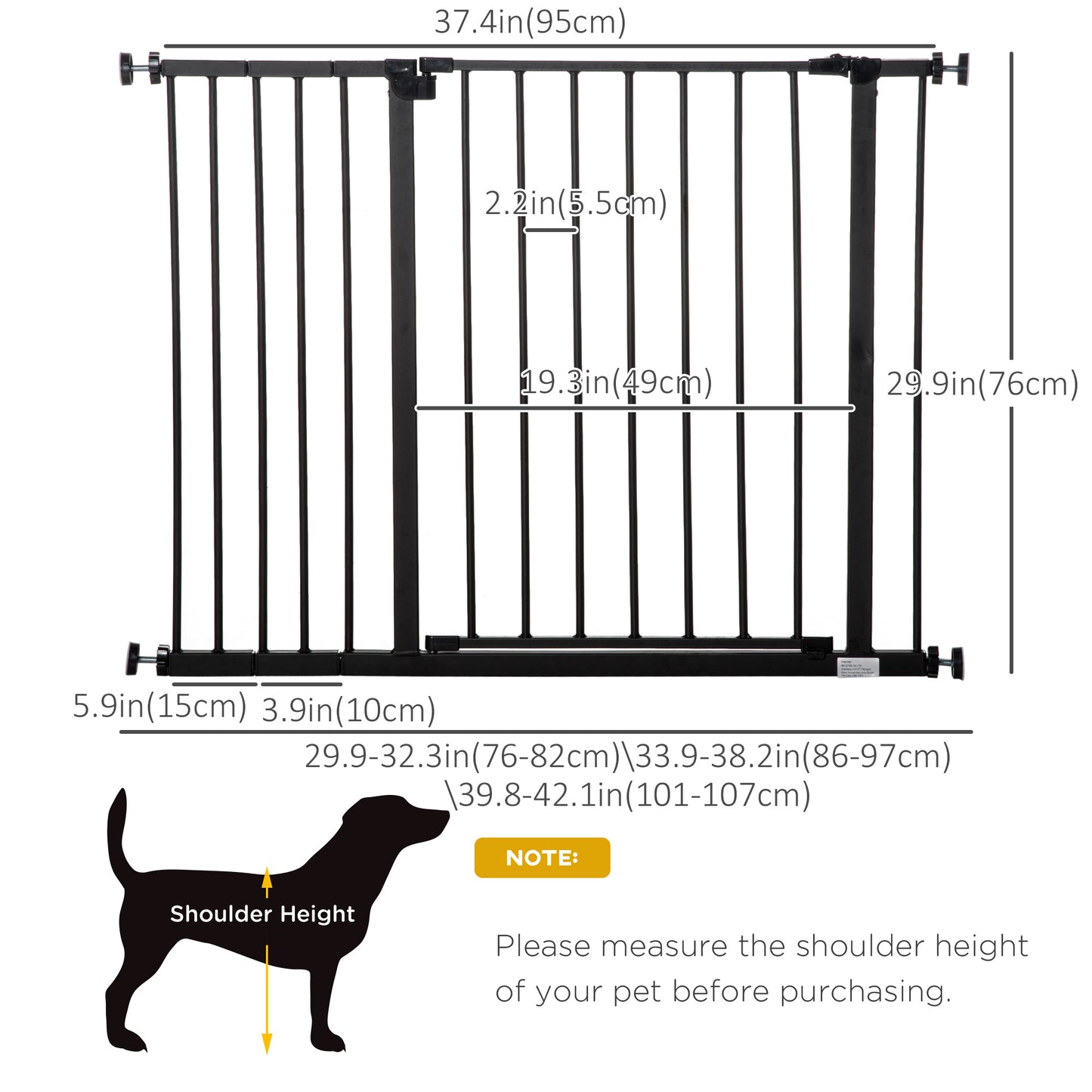 Pressure Fit Dog Gate Pet Barrier for stairs doorway, 29.9''- 42.1'' Width Black