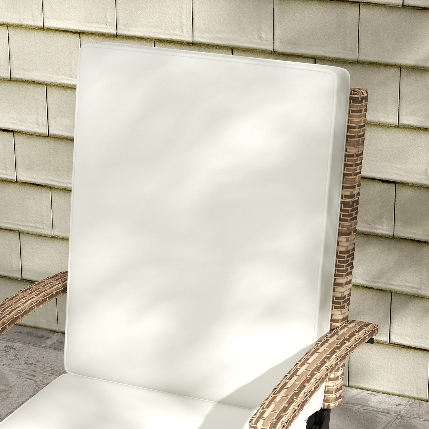 Outdoor Wicker Foldable Recliner Chair with Retractable Footrest, Cushion, White