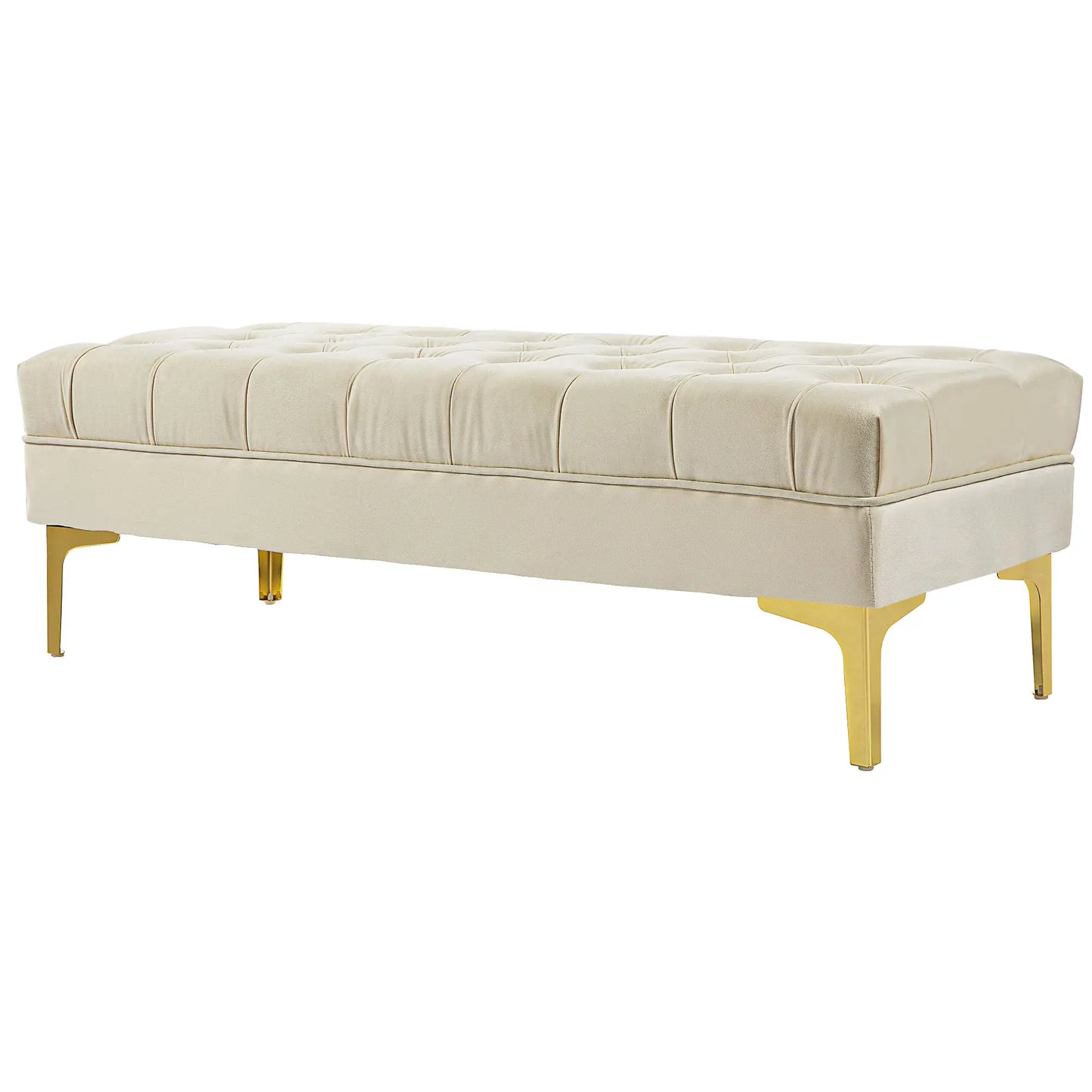 Upholstered Ottoman Bench with Button Tufted for Entryway, Living Room or Bedroom, in Cream White