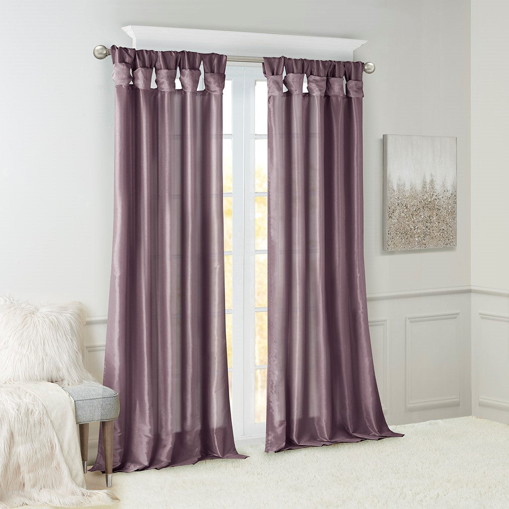 Twist Tab Faux Silk Window Panel, Purple (1 PC)