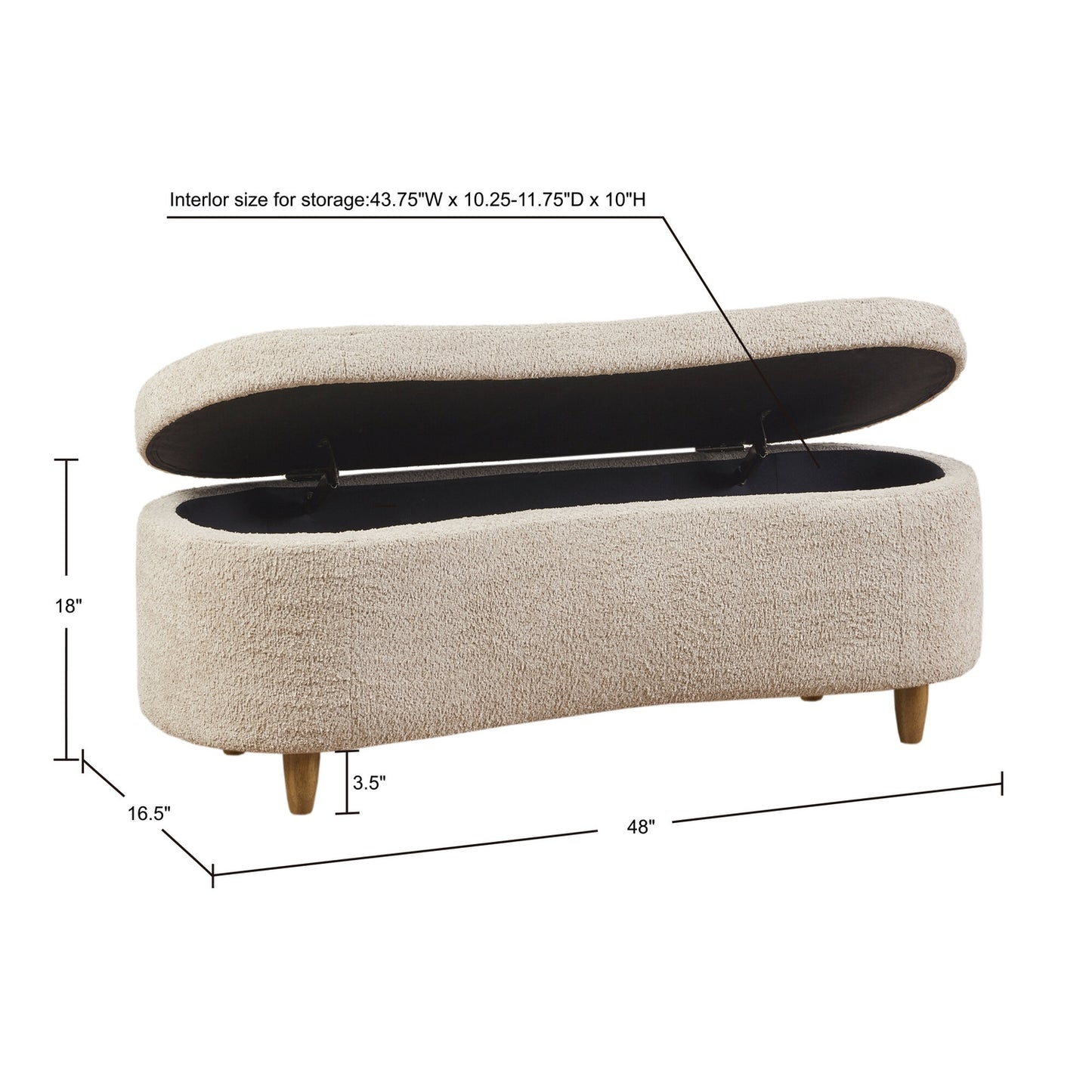 Boucle Flip Top Storage Bench, Light Taupe