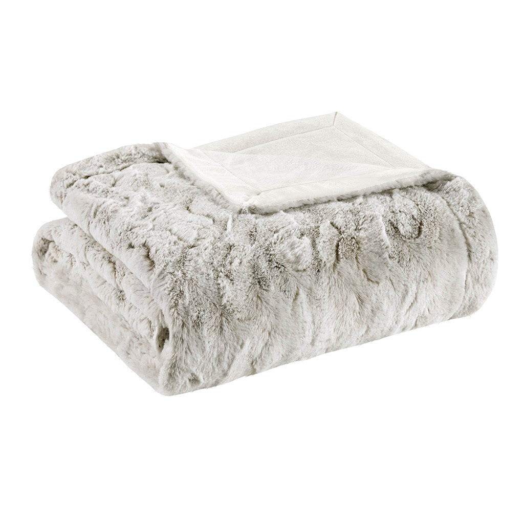 Oversized 60x70" Faux Fur Throw Blanket, Snow Leopard