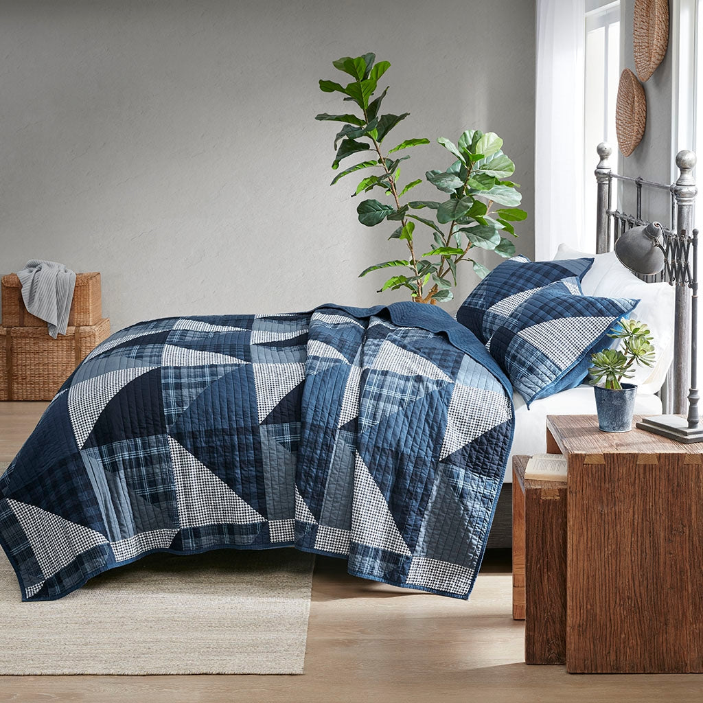 Cottage Oversize 3-Piece Quilt Set, Blue