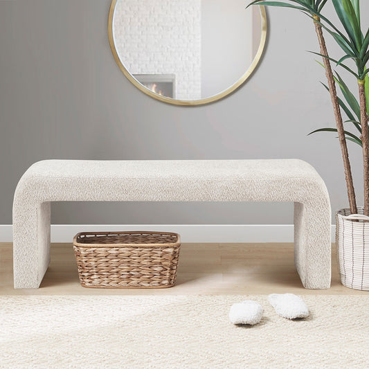 52"W Boucle Waterfall Bench, Cream