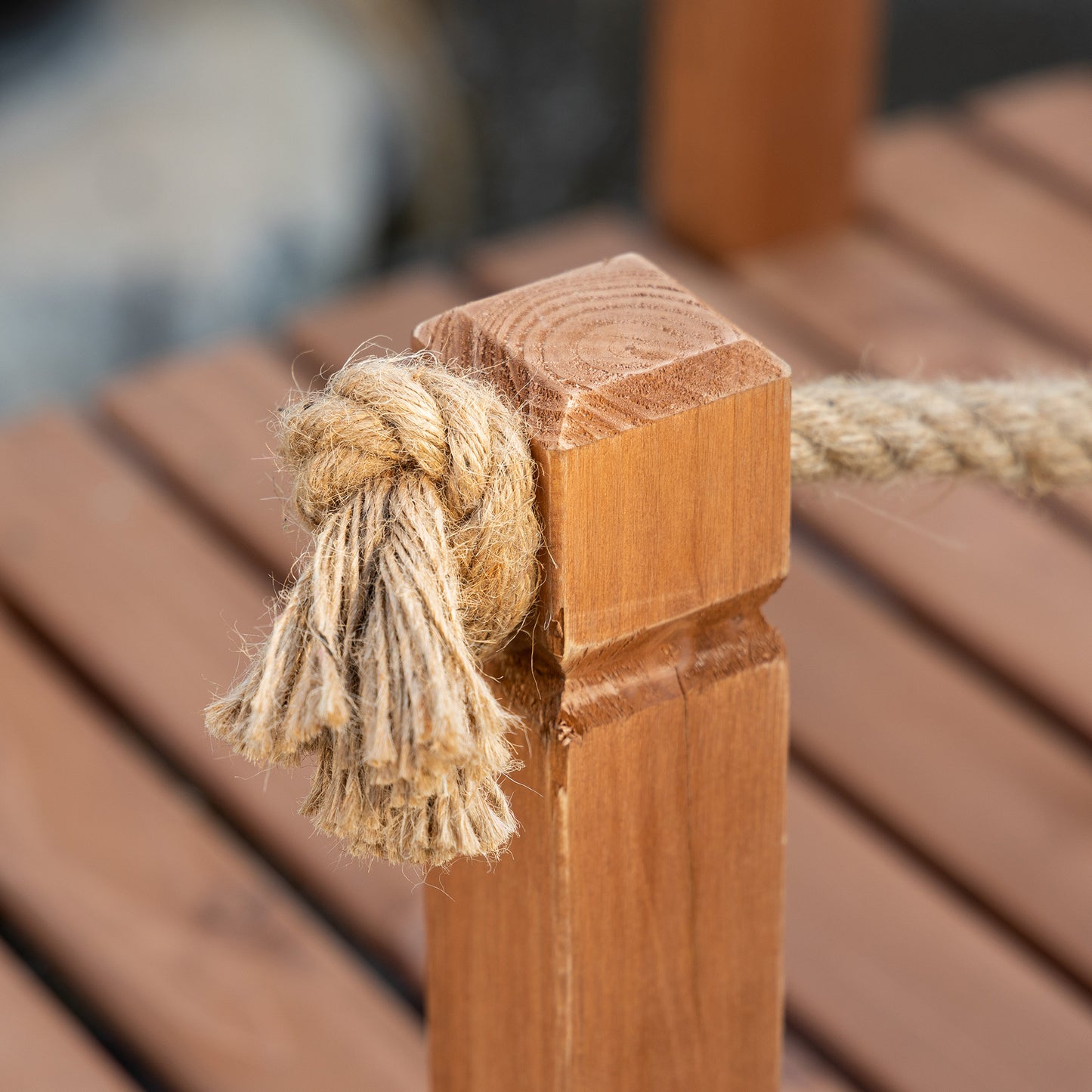 5FT Wooden Garden Bridge Outdoor Decorative Arc Footbridge with Hemp Rope Railings & Solid Fir Construction, Orange