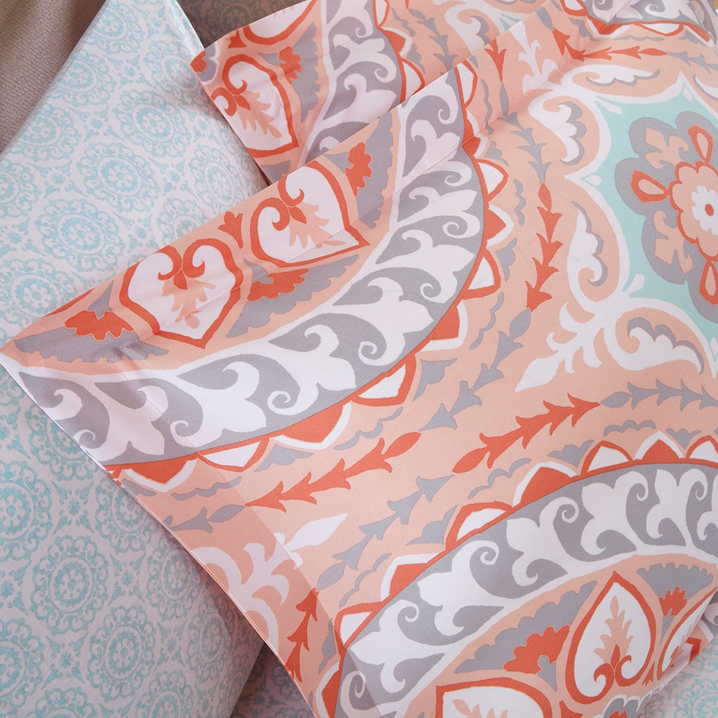 Boho Medallion Complete Comforter & Sheet Set, Coral