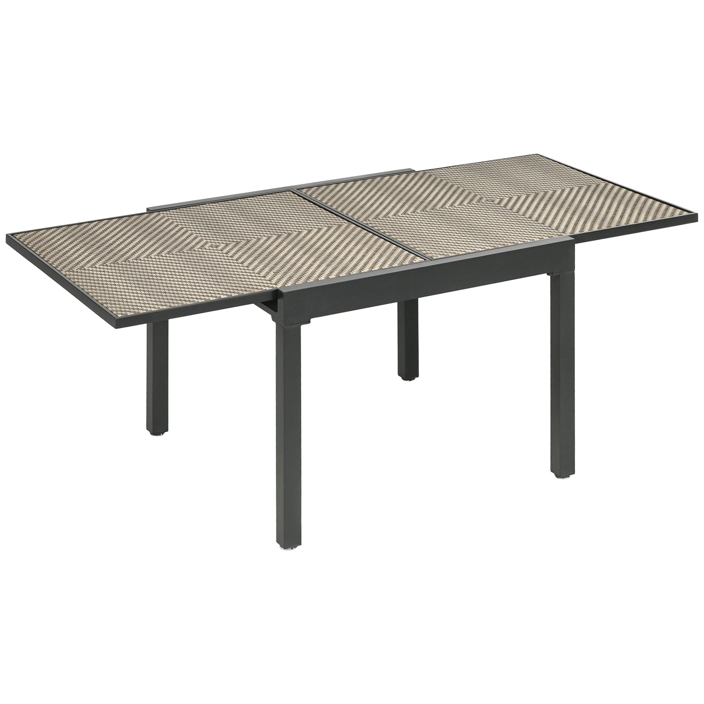 Extendable Rattan Dining Table, Patio Retractable Table, Aluminum Frame, 90/180 x 90 cm, Mixed Brown