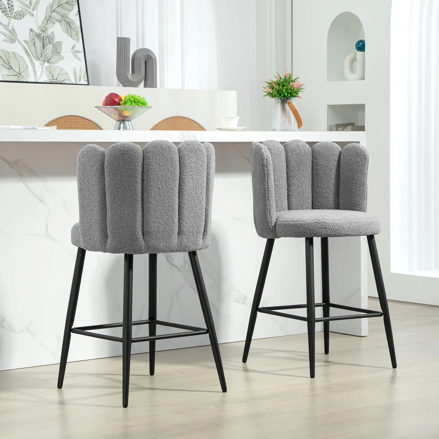 Faux Cashmere Bar Stools Set of 2 Counter Height Bar Stools with Back for Home Kitchen, 20.5"x19.7"x36.6", Grey