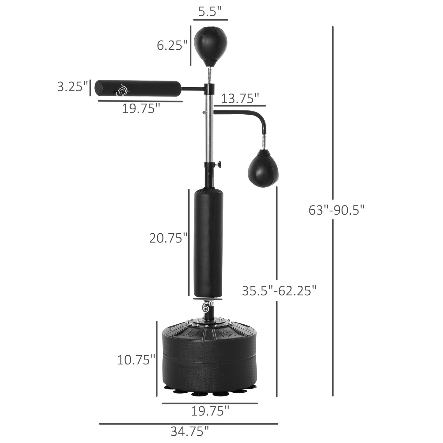 3-in-1 Boxing Punching Bag Stand with 2 Speed Balls, 360° Reflex Bar, PU-Wrapped Bag, Adjustable Height