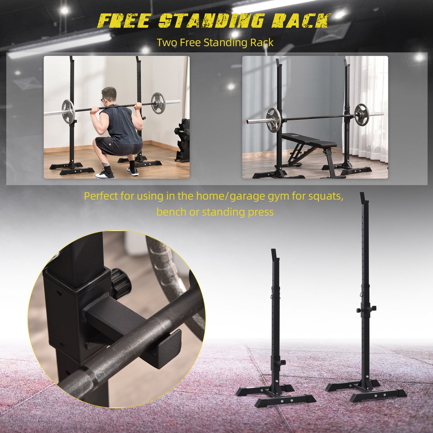 Adjustable Stable Power Squat Stand Portable 2 Bars Barbell Holder Weight Rack Black