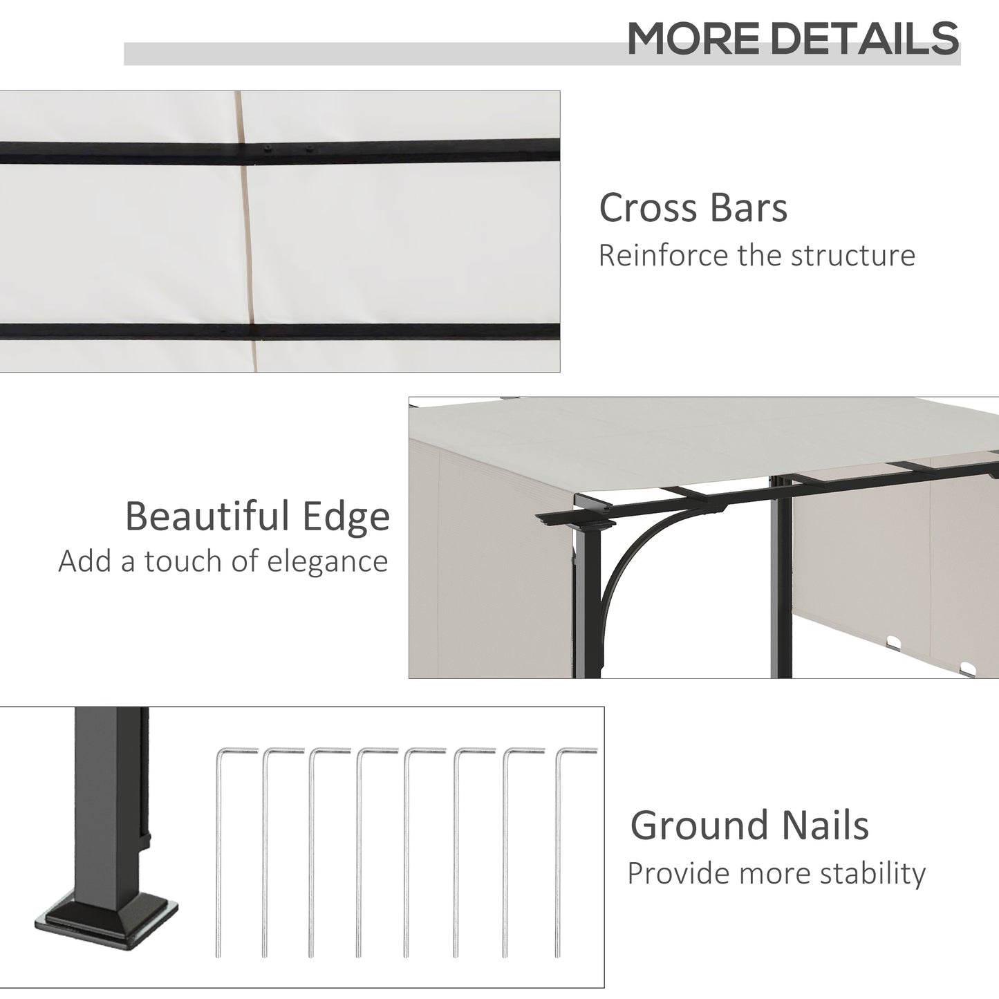 10' x 10' Outdoor Pergola Patio Gazebo Retractable Canopy Sun Shelter, Steel Frame, White