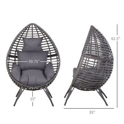 Egg Chair Rattan Wicker Lounge Chair 352lbs Capacity with Soft Cushion, Outdoor/Indoor with Height Adjustable Knob, Grey