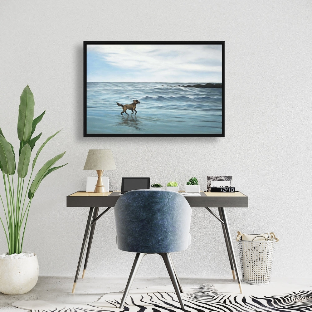 Dog On the Beach | Framed Print On Canvas 24" X 36"