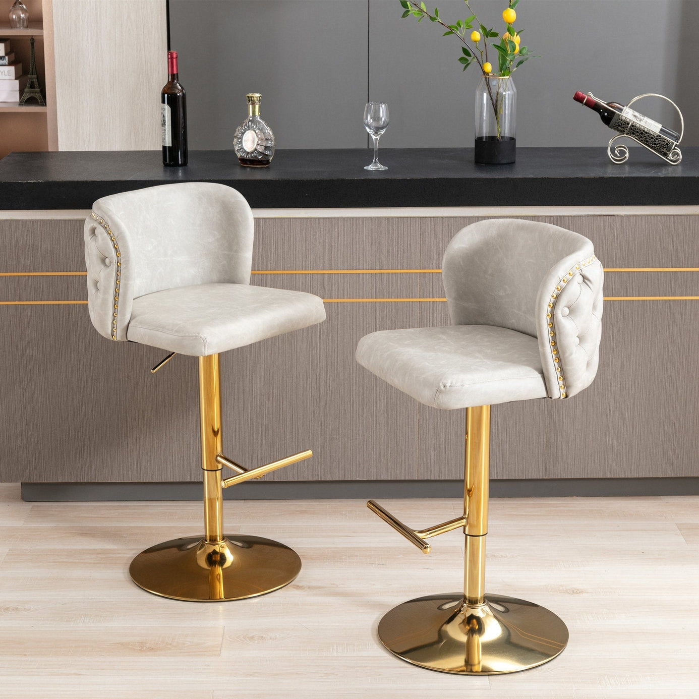 Set of 2 Modern Pu Upholstered Swivel Barstools