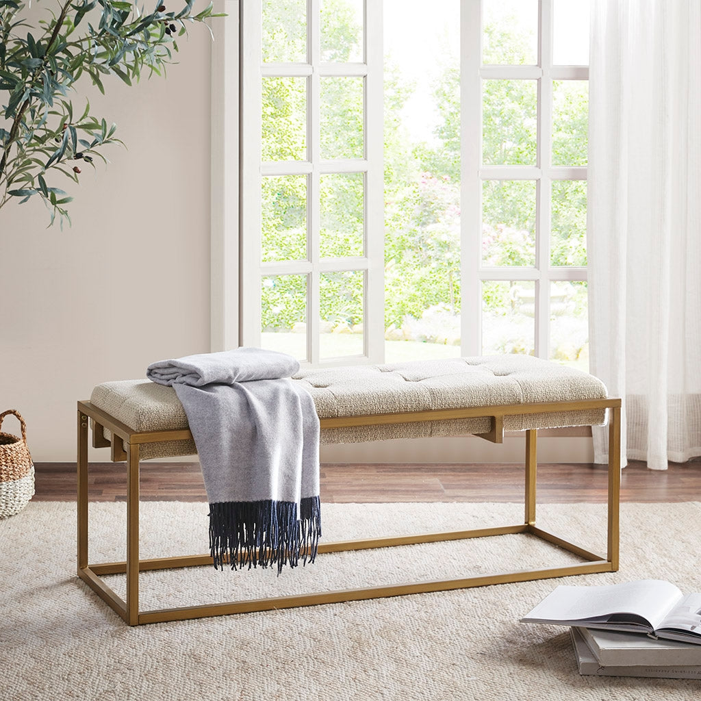 Modern Tufted Accent Bench with Bronze Metal Legs