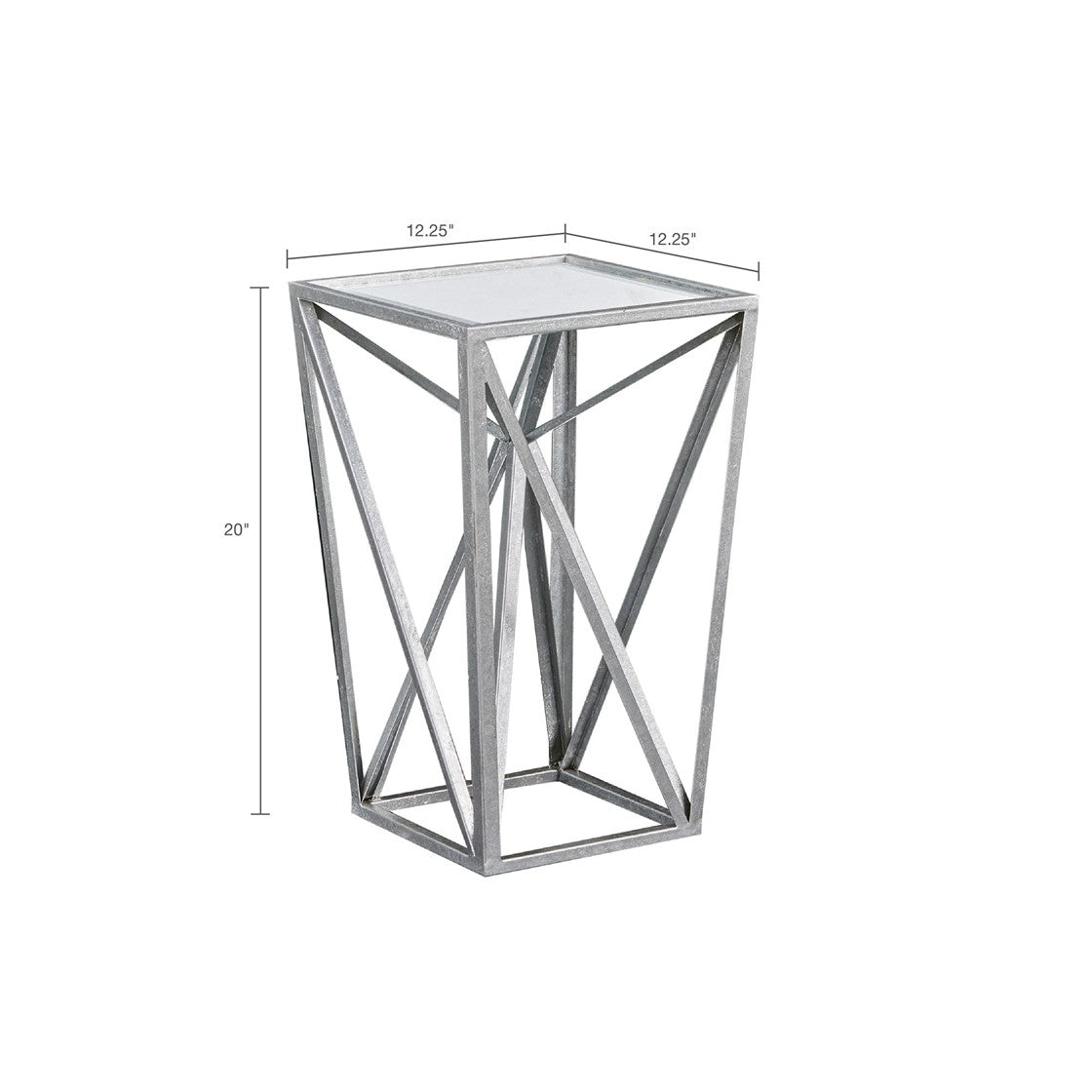 Metal Silver Base with Mirror Tabletop Accent Table