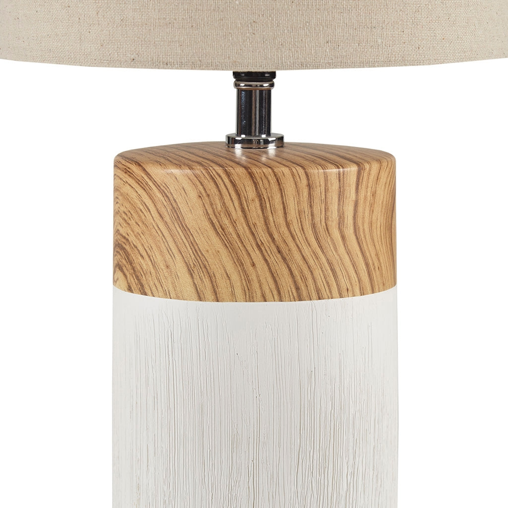 Mid-Century Wood Grain Table Lamp, Matte White