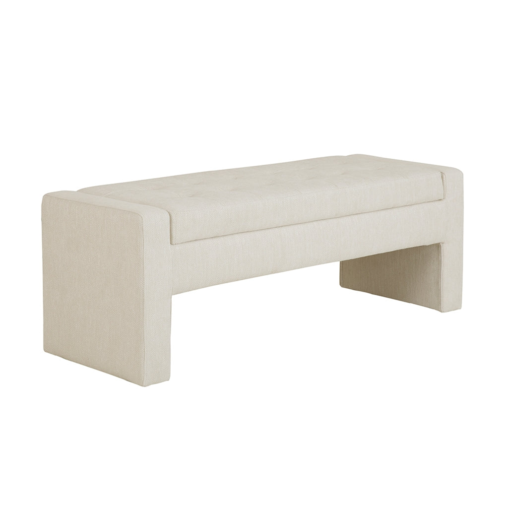 Button Tufted Upholstered Storage Bench, Ivory