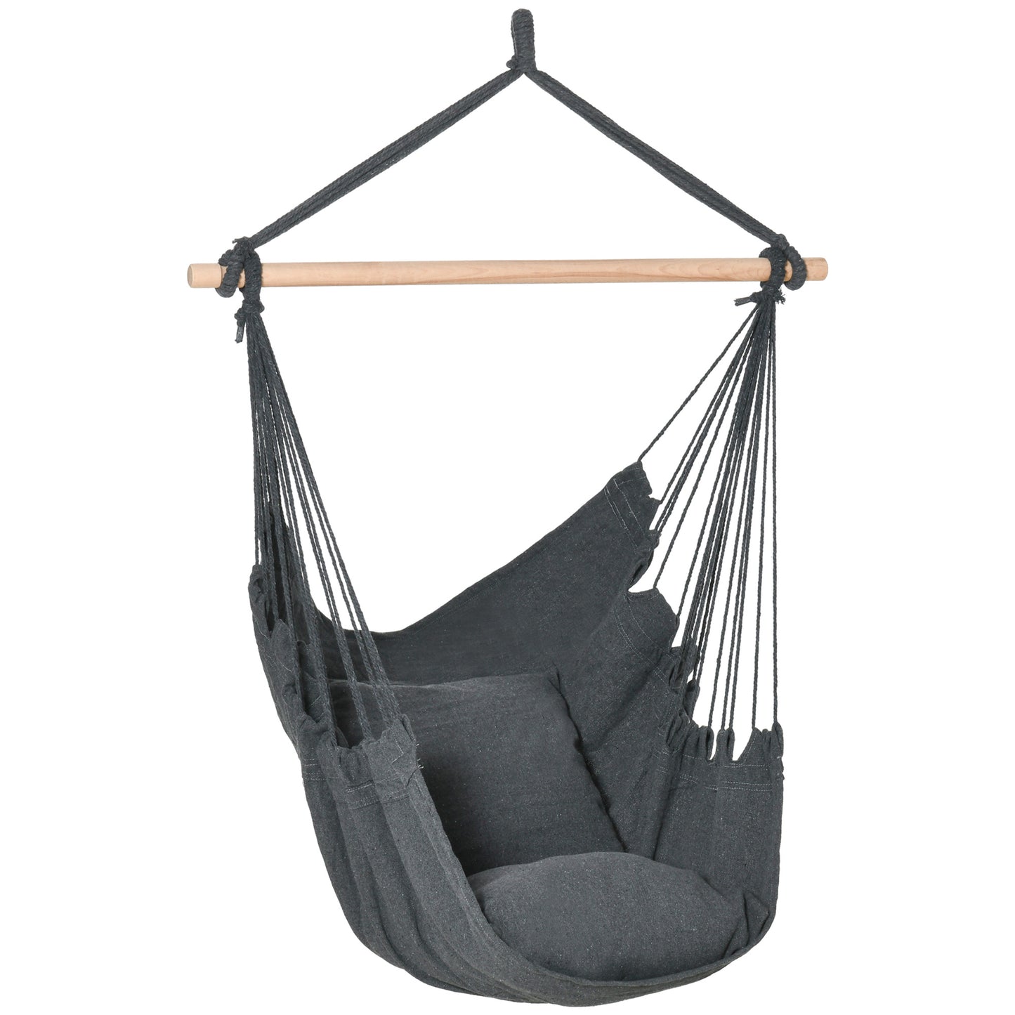 Outsunny Hammock Chair Swing Hanging Macrame Chair Cotton w/ Two Soft Seat Cushions, for Bedroom Indoor Outdoor Ideal Gift for Kids Lover Birthday Present, Dark Grey