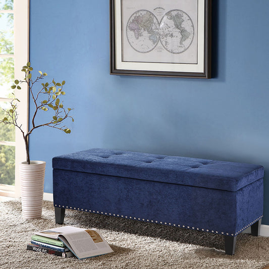 Upholstered Storage Bench, Blue