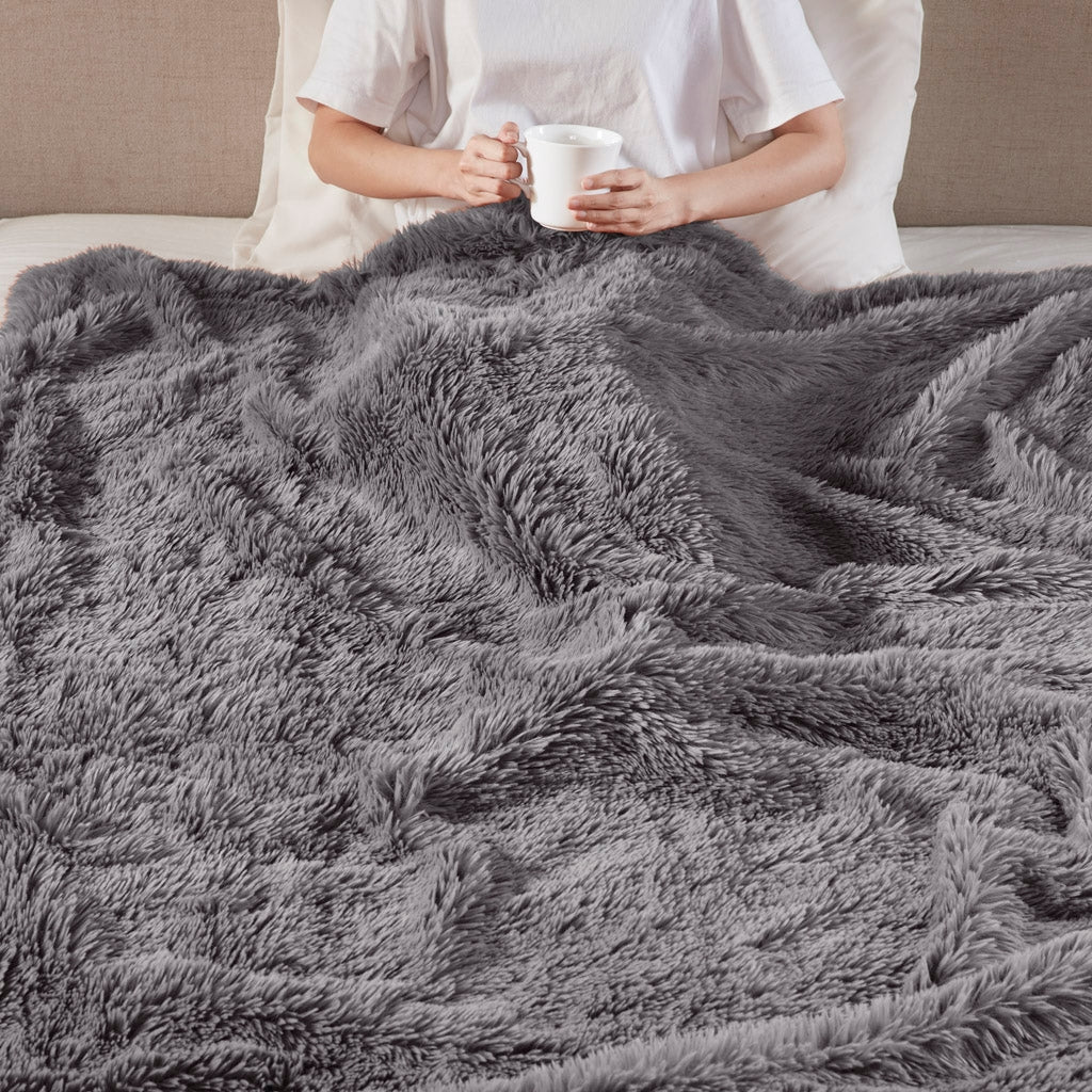 Long Faux Fur Throw 50"x60", Grey