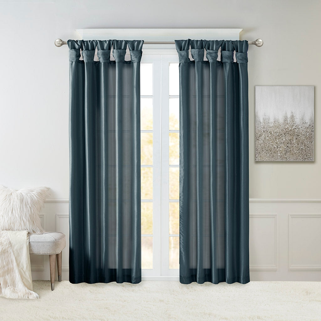 Twist Tab Silky Window Curtain, Dark Teal