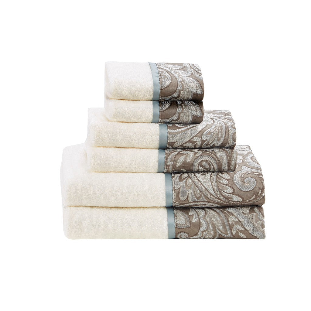 Embroidered Paisley 6-Piece Bath Towel Set, Brown