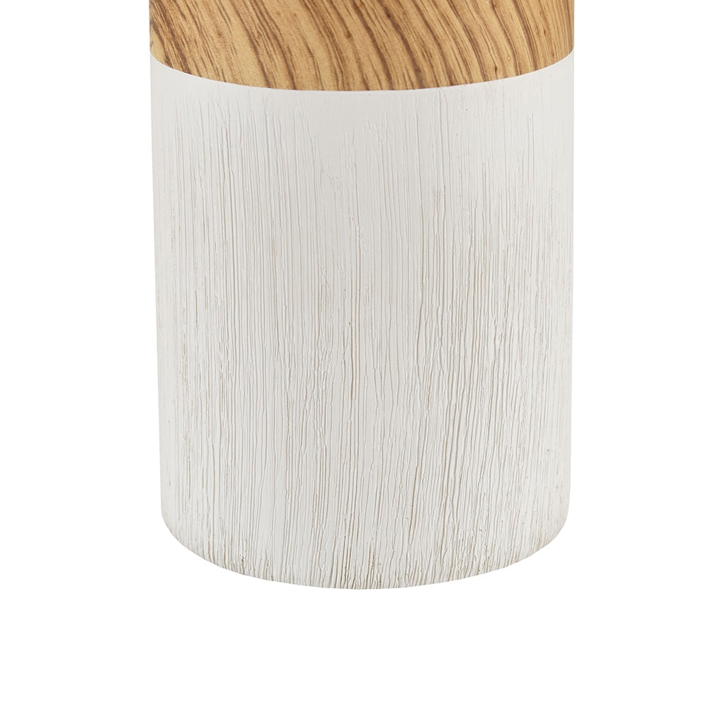 Mid-Century Wood Grain Table Lamp, Matte White